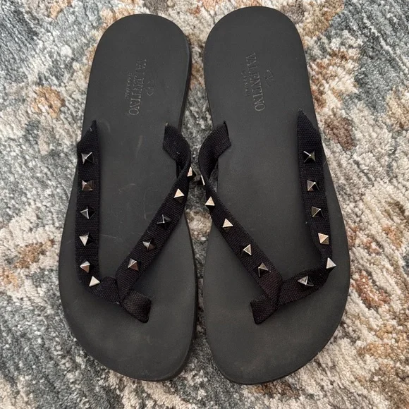 Valentino Black Sandals with Silver Studs - Picture 1 of 5